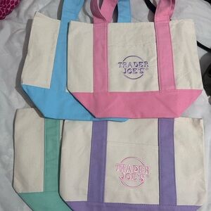 Trader Joe’s Canvas Tote Bag Set - Pink, Blue, Purple, Green